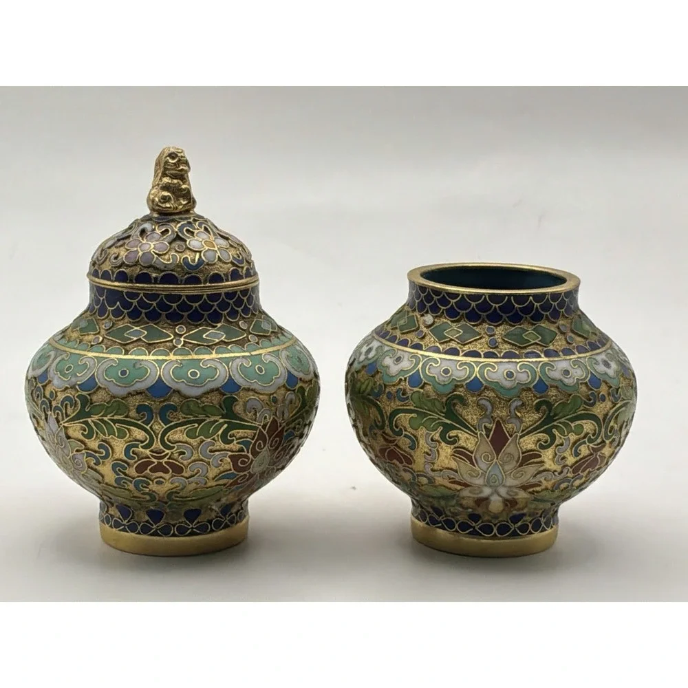 2 Cloisonné Enamel And Brass Ginger Jar 1 With Lid‎ Vintage
